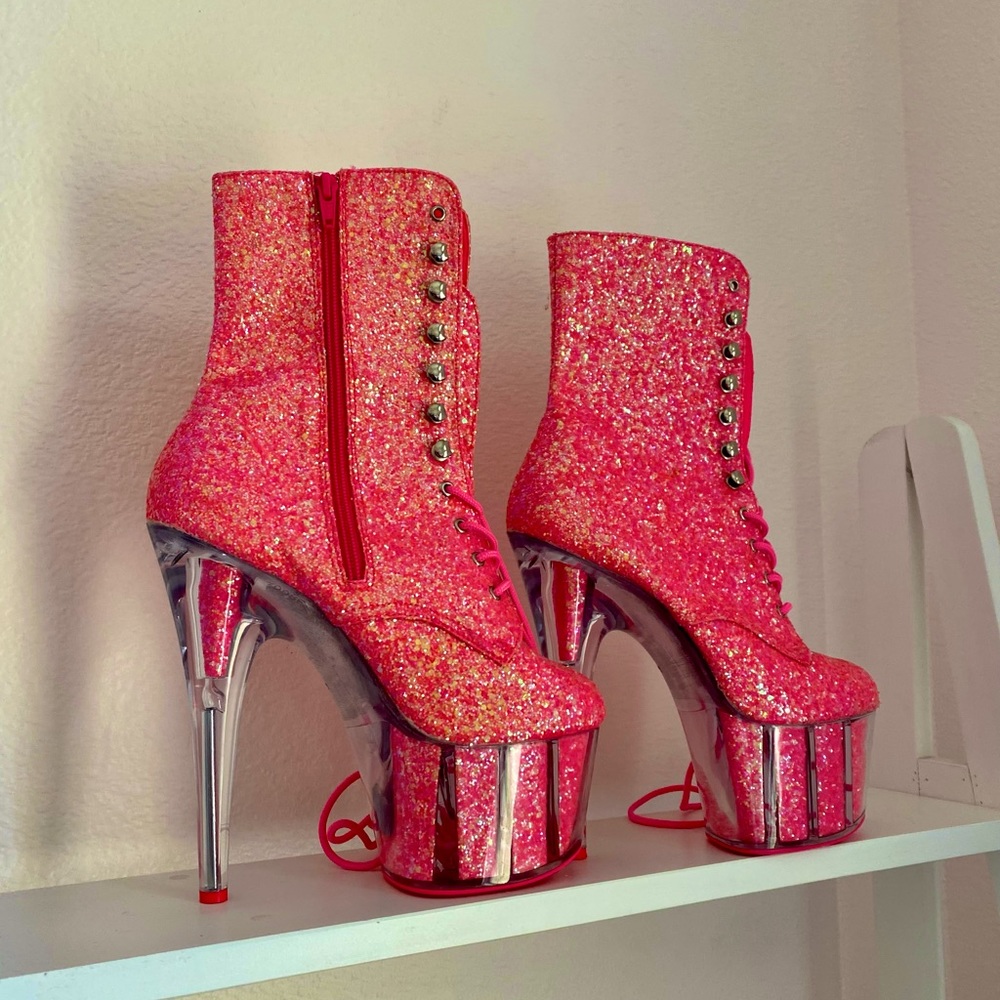 Pleaser Neon Pink Platform Pole Dance Boots